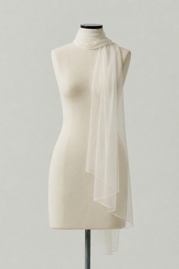 Echarpe Retangular em Tule Off White