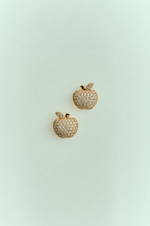 Brinco Maçã Cravejada com Strass Dourado