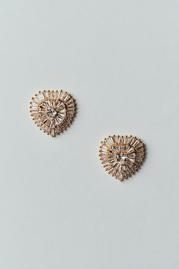 Brinco Coração de Strass Dourado