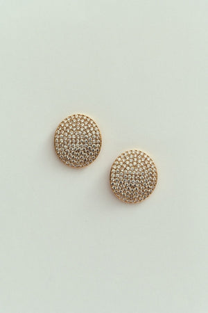 Brinco de Botão Oval com Strass Dourado