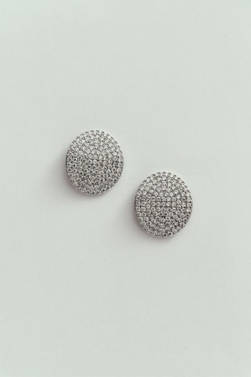 Brinco de Botão Oval com Strass Prateado