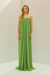Vestido Longo em Chiffon sem Alça - Líbia Verde Claro Pistache