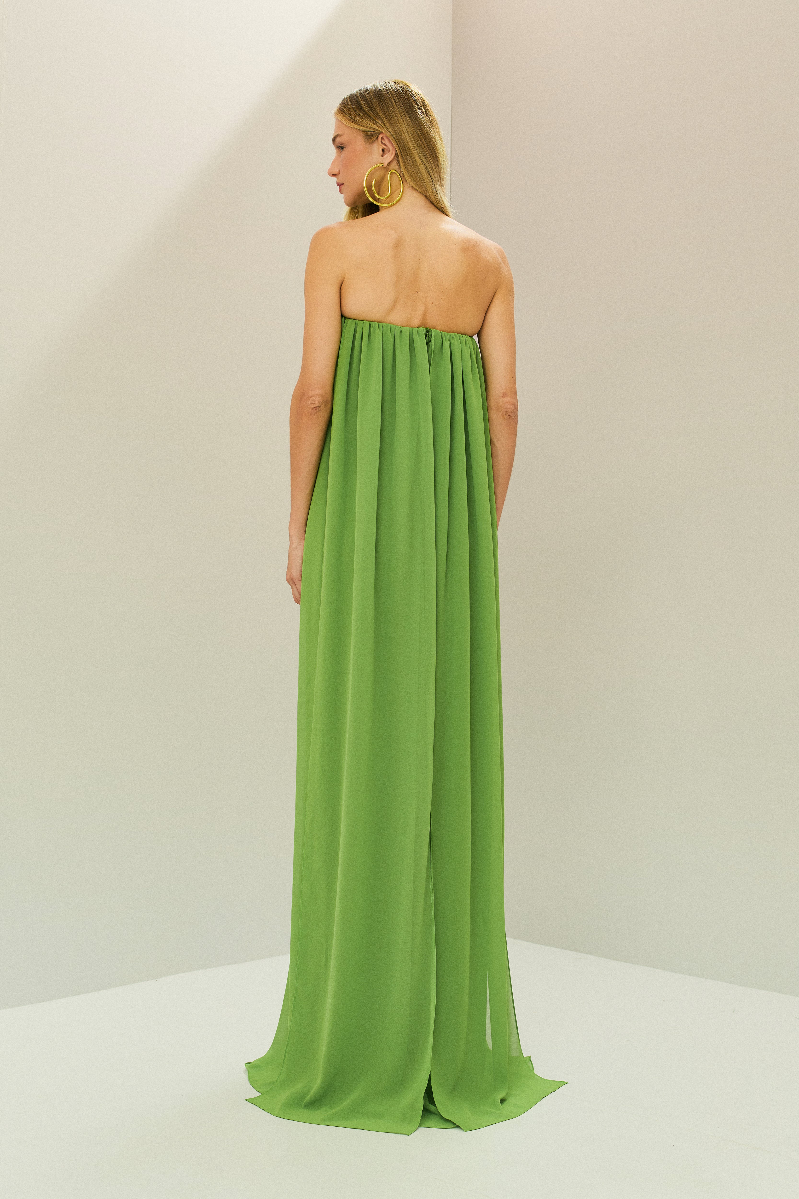 Vestido Longo em Chiffon sem Alça - Líbia Verde Claro Pistache