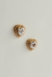 Brinco Coração de Zircônia Cravejada de Strass Dourado