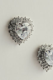 Brinco Coração de Zircônia Cravejada de Strass Prateado