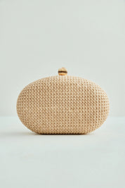 Bolsa de Festa em Palha Trama Simples Modelo Oval com Fecho de Metal Redondo