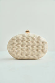 Bolsa de Festa em Palha Trama Simples Modelo Oval com Fecho de Metal Redondo