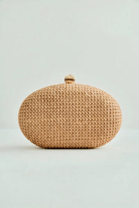Bolsa de Festa em Palha Trama Simples Modelo Oval com Fecho de Metal Redondo