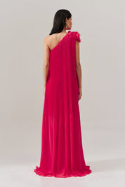 Vestido de Festa Longo e Plissado com Decote Ombro Único - Paris Rosa Pink
