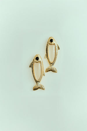 Brinco Peixe com Pedra de Zircônia Colorida Dourado