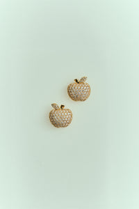 Brinco Maçã Cravejada com Strass Dourado