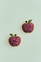 Brinco Maçã Cravejada com Strass Pink