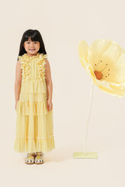 Vestido Infantil em Tule com Babados e Detalhes em Renda Guipir - Sonho Amarelo