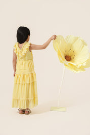 Vestido Infantil em Tule com Babados e Detalhes em Renda Guipir - Sonho Amarelo