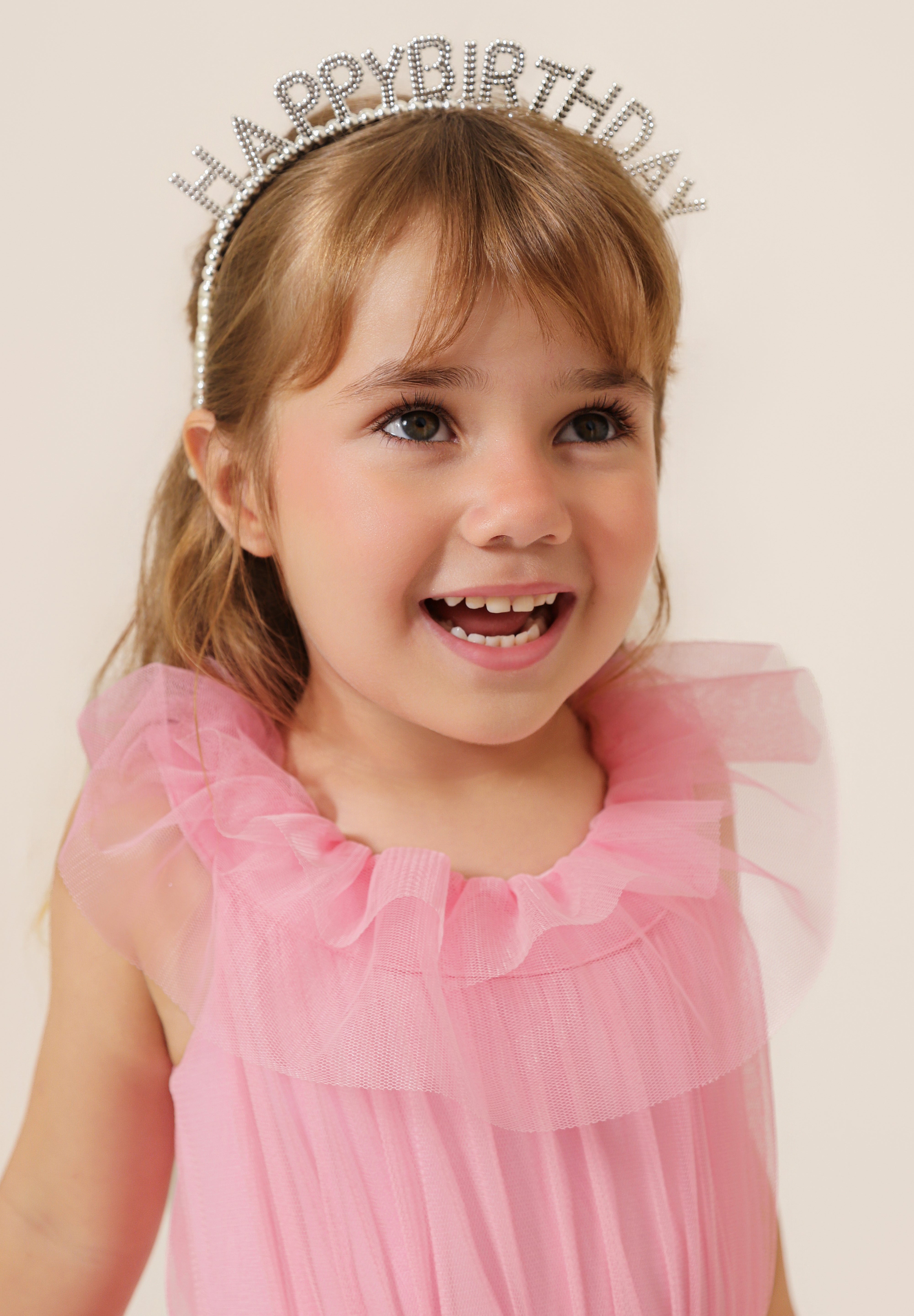 Vestido Infantil em Tule com Babados na Gola e Saia Volumosa em Camadas - Jardim Rosa