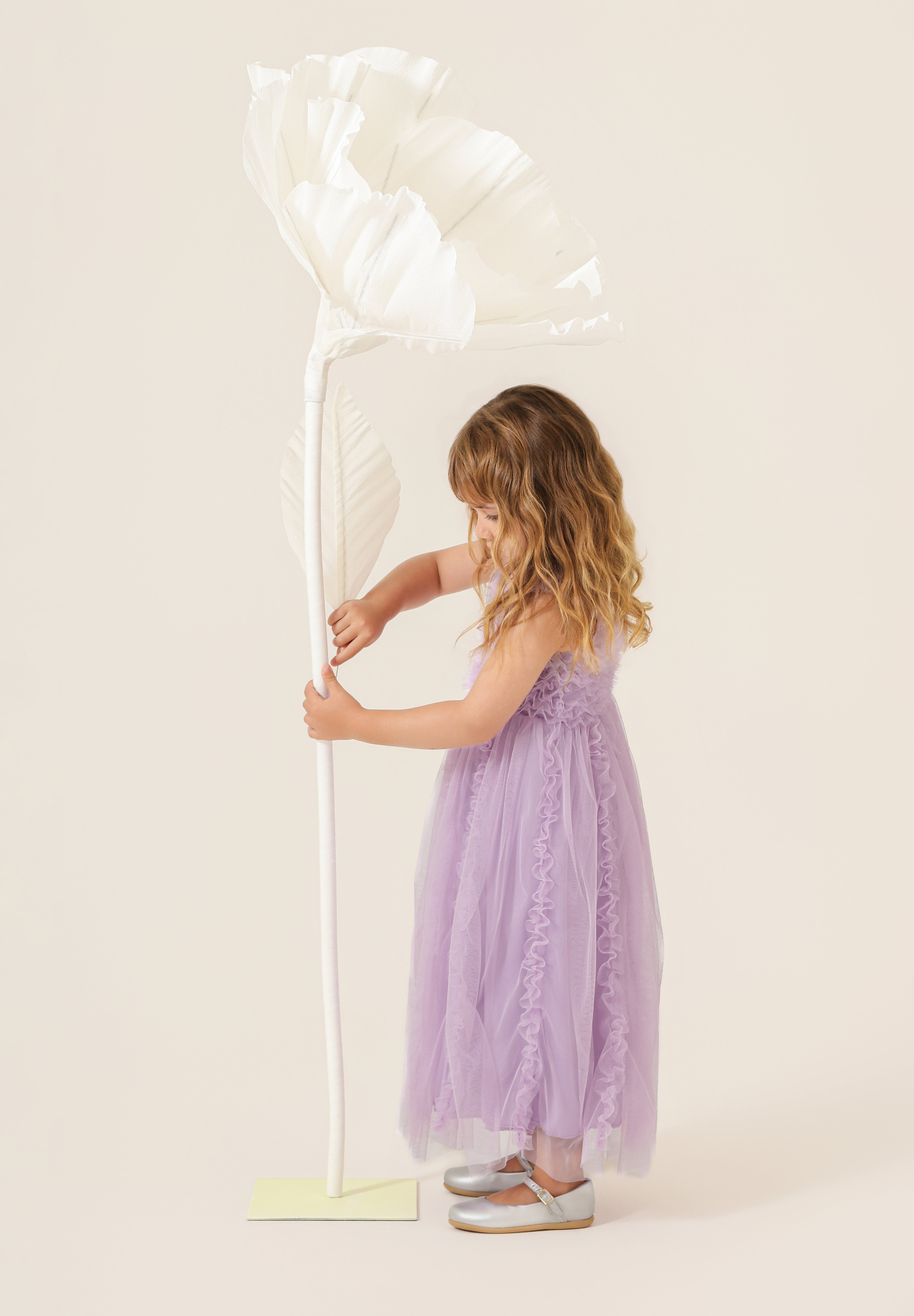 Vestido Infantil em Tule com Frufru no Busto e Frufru Verticais na Saia - Belle Lilás