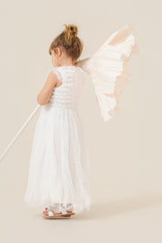 Vestido Infantil em Tule com Frufru no Busto e Frufru Verticais na Saia - Belle Off White