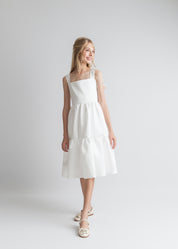 Vestido Infantil em Zibeline com Saia Rodada e Laços nas Alças - Nina Off White