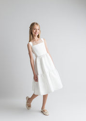 Vestido Infantil em Zibeline com Saia Rodada e Laços nas Alças - Nina Off White