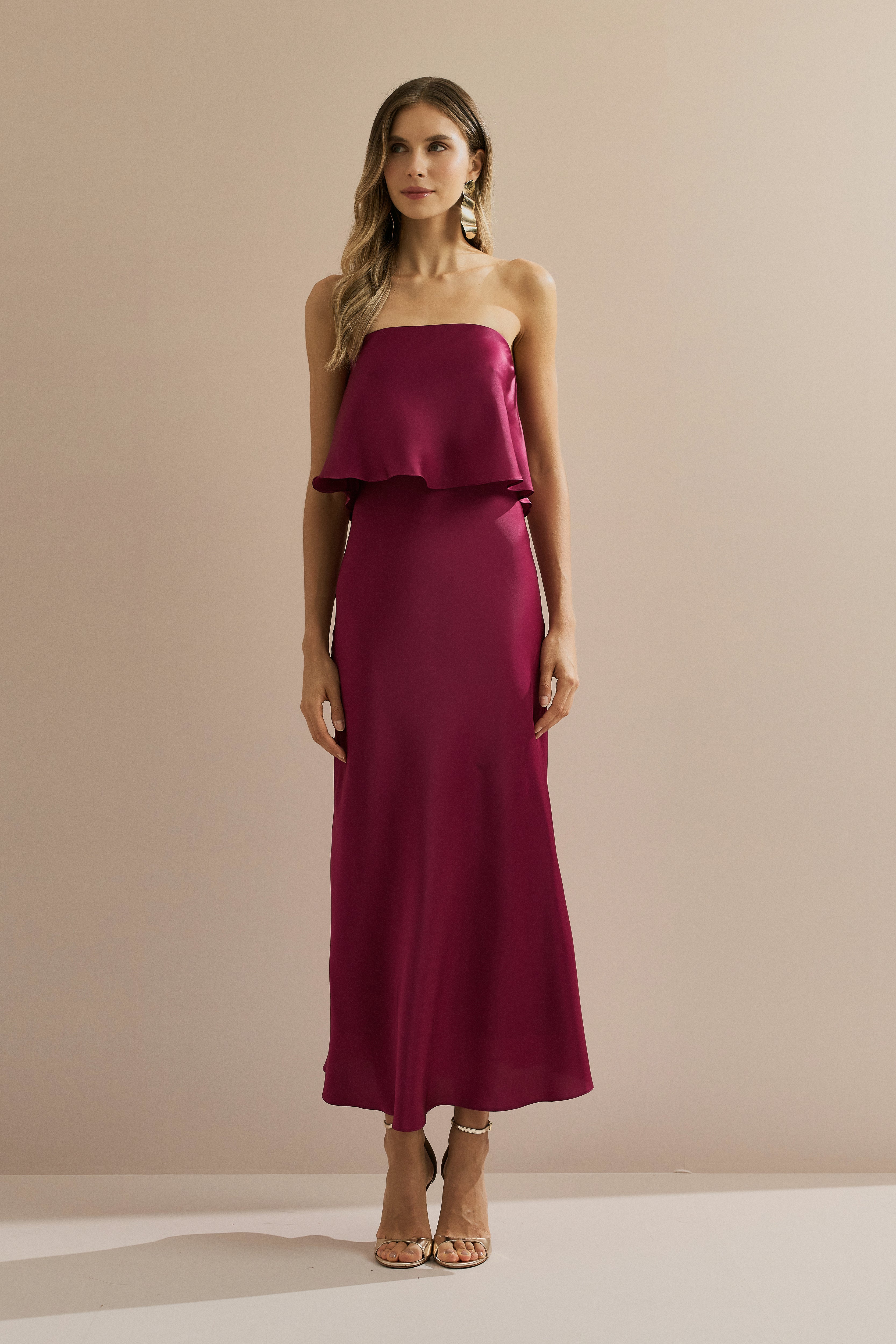 Vestido Long Midi Slip Dress com Alça Removível - Cartagena Fúcsia