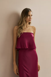 Vestido Long Midi Slip Dress com Alça Removível - Cartagena Fúcsia