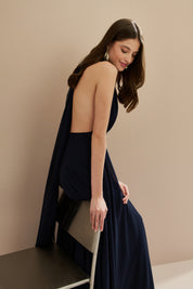 Vestido Longo em Chiffon com Decote V e Fenda Lateral - Mil Formas Azul Marinho