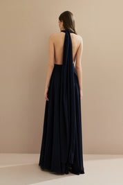 Vestido Longo em Chiffon com Decote V e Fenda Lateral - Mil Formas Azul Marinho