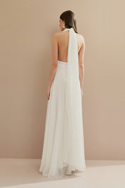 Vestido Longo com Decote V e Fenda Lateral - Mil Formas Off White