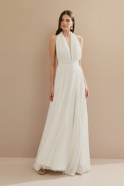 Vestido Longo com Decote V e Fenda Lateral - Mil Formas Off White