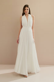 Vestido Longo com Decote V e Fenda Lateral - Mil Formas Off White