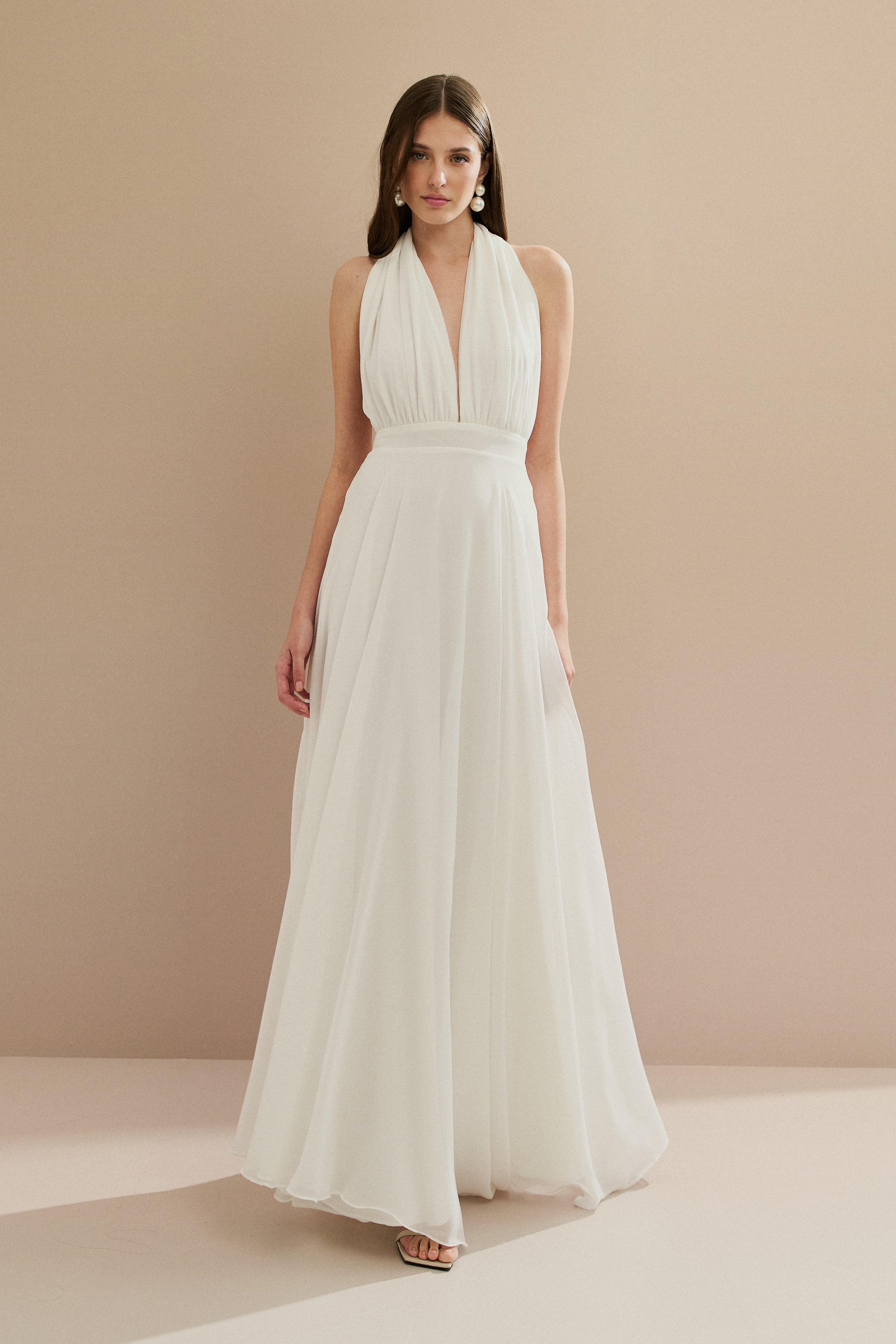 Vestido Longo com Decote V e Fenda Lateral - Mil Formas Off White