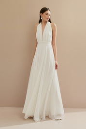 Vestido Longo com Decote V e Fenda Lateral - Mil Formas Off White
