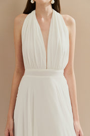 Vestido Longo com Decote V e Fenda Lateral - Mil Formas Off White