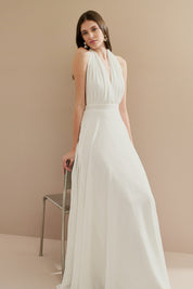 Vestido Longo com Decote V e Fenda Lateral - Mil Formas Off White