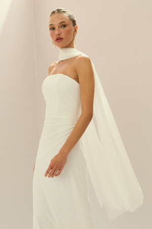 Echarpe Retangular em Tule Off White