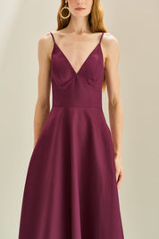 Vestido Longo em Zibeline com Decote V, Alças Finas, Costas Abertas e Saia Ampla - Atlanta Fúcsia