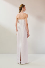 Vestido Longo em Zibeline com Pala Assimétrica Estruturada, Decote Reto sem Alças e Fenda Traseira - Malásia Off White