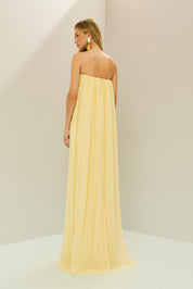 Vestido Longo em Chiffon sem Alça - Líbia Amarelo Manteiga
