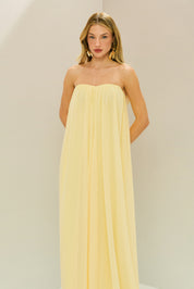 Vestido Longo em Chiffon sem Alça - Líbia Amarelo Manteiga