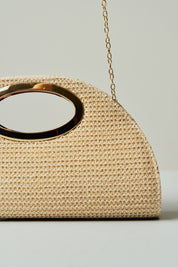 Bolsa de Festa em Palha Meia Lua e Alça Vazada