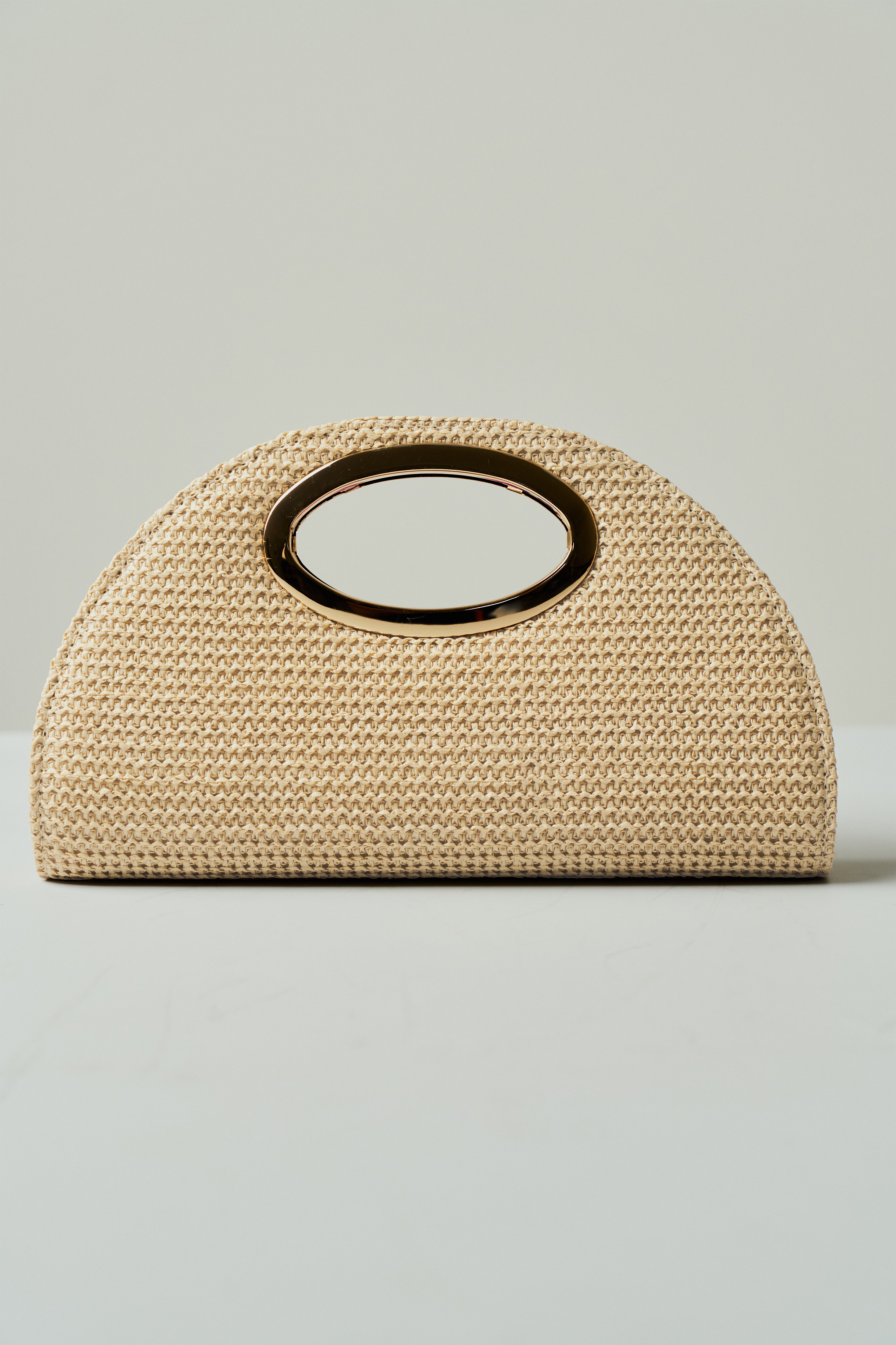 Bolsa de Festa em Palha Meia Lua e Alça Vazada