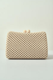 Bolsa Arredondada de Palha Off White Fecho Esferas