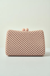 Bolsa Arredondada de Palha Rose Fecho Esferas