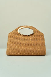 Bolsa de Festa em Palha Trapézio com Topo Arredondado e Alça Vazada
