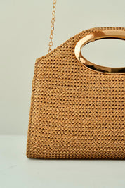 Bolsa de Festa em Palha Trapézio com Topo Arredondado e Alça Vazada