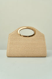 Bolsa de Palha Trapézio com Topo Arredondado e Alça Vazada Bege