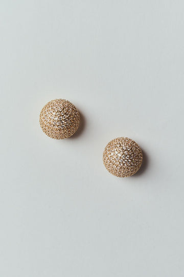 Brinco Botão Esfera Cravejado de Strass Dourado