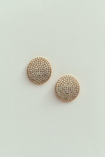 Brinco de Botão Oval com Strass Dourado