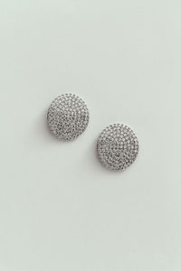 Brinco de Botão Oval com Strass Prateado