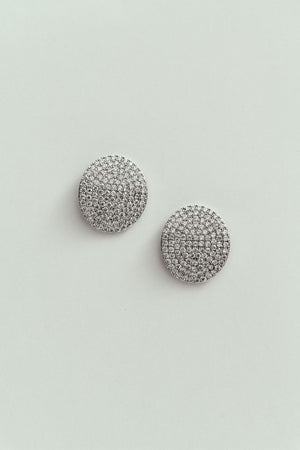 Brinco de Botão Oval com Strass Prateado
